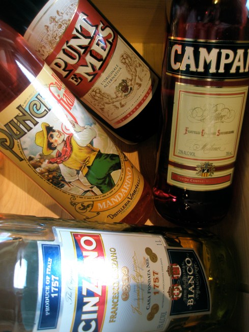 Aperitif, stimulating the appetite, campari, cinzano, mandarino, punt e mes