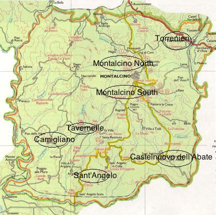 sub regional map, tuscany, brunello, montalcino, wine regions